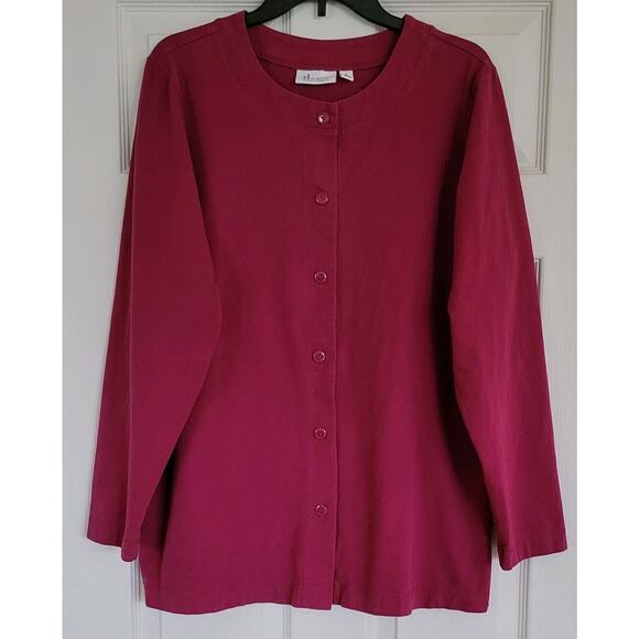 Denim & Co Womens Button Up Sweater Size XL Pink Cardigan Long Sleeve Stretch - Picture 1 of 4